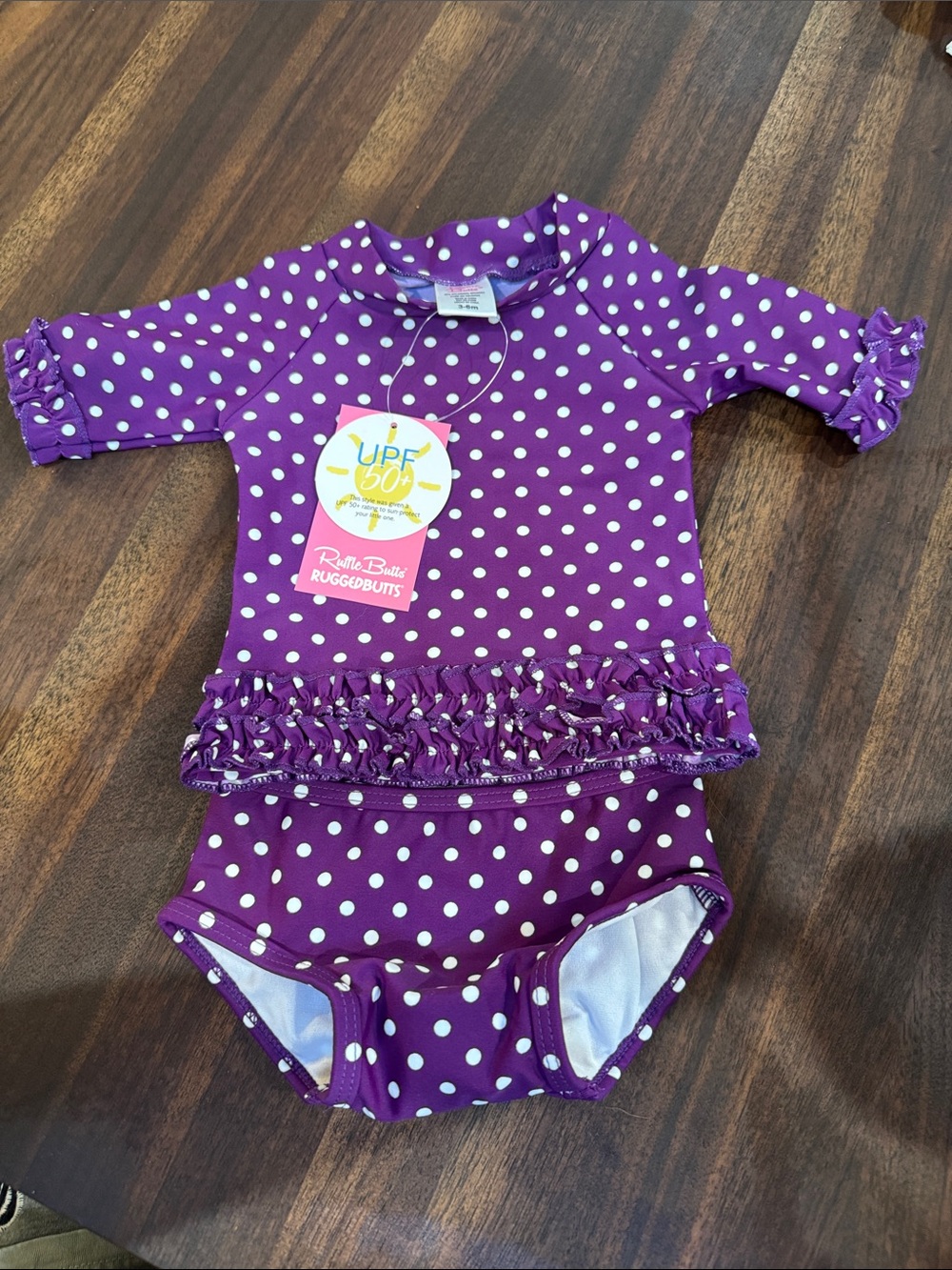 Ruffle Butts Purple Polka Dot Girls Rashguard Swim Set
